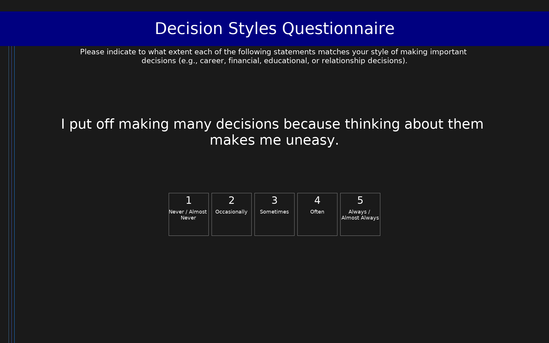 Screenshot of the Decision Styles Questionnaire scale